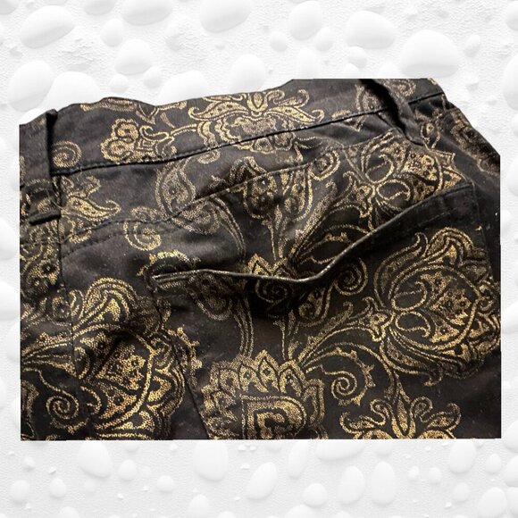 LAUREN Ralph Lauren Black/Gold Metallic Damask Style Print Jeans NWOT Size 4 - Picture 5 of 10